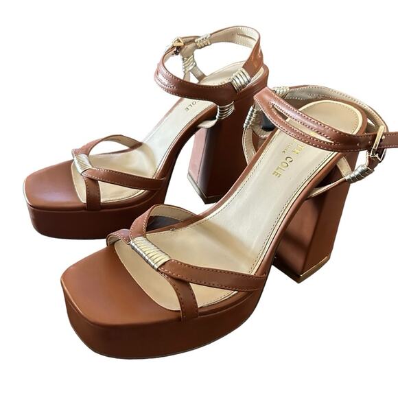 Kenneth Cole Dolly Strappy Platform Heel Sandals Square Toe 90's Retro Size 9 - Picture 1 of 11